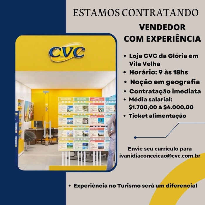 CVC Glória contrata Vendedor(a)