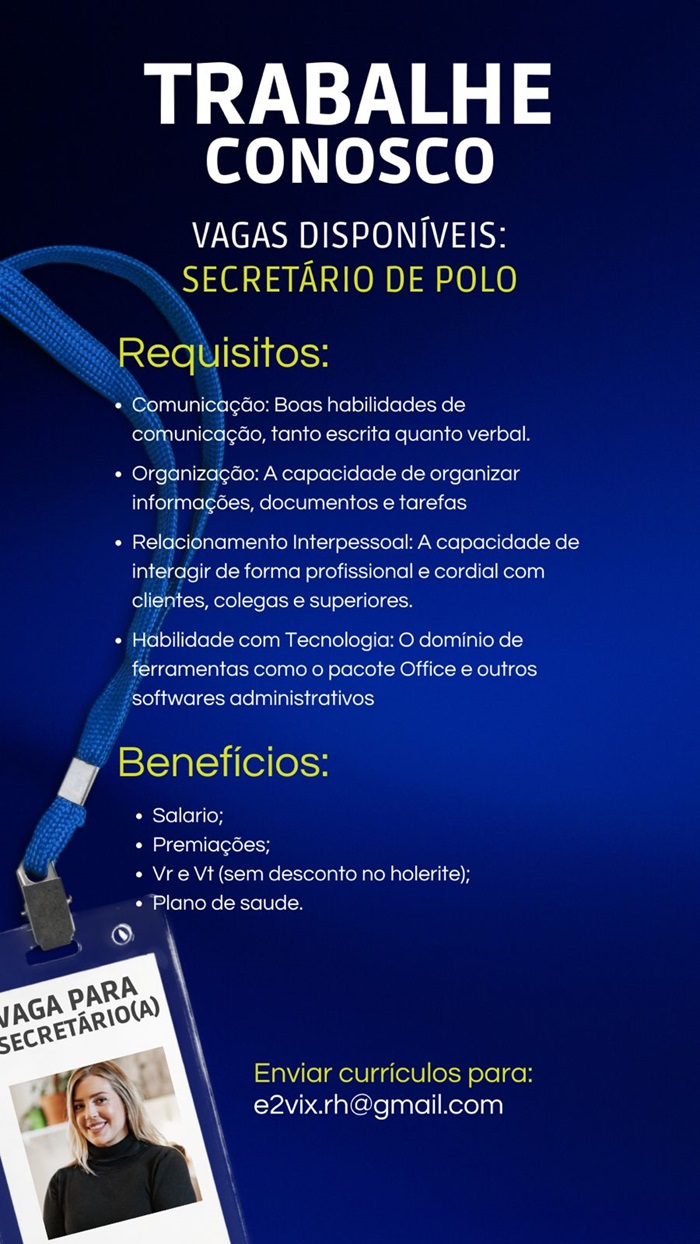 ESTÁCIO CONTRATA SECRETÁRIO DE POLO