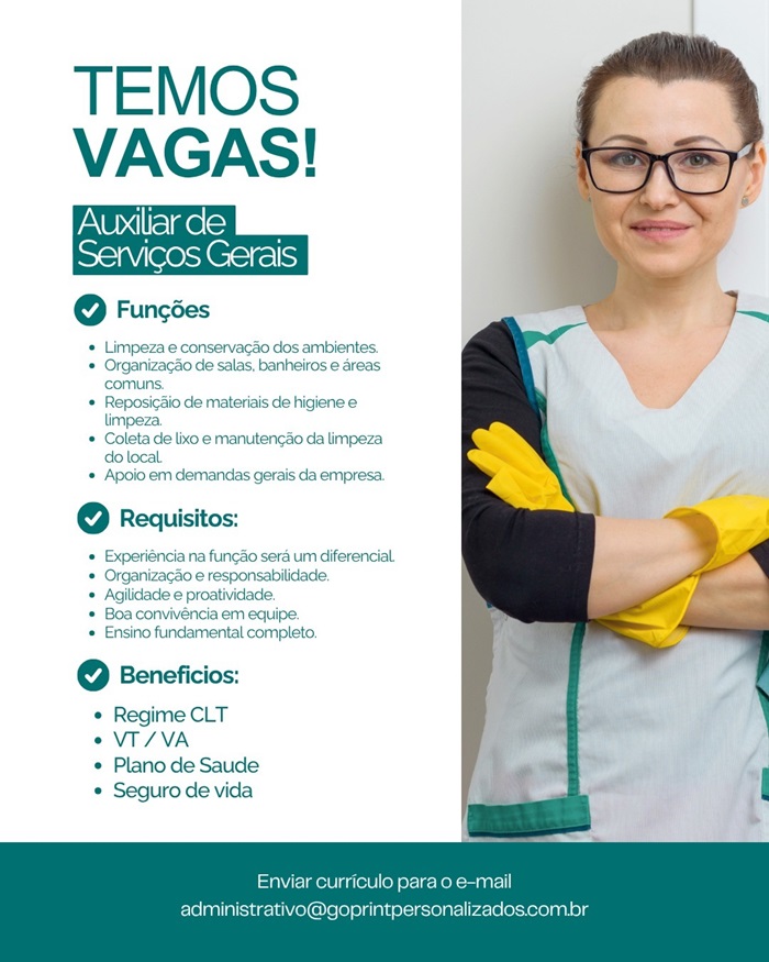 VAGA DE AUXILIAR DE SERVIÇOS GERAIS