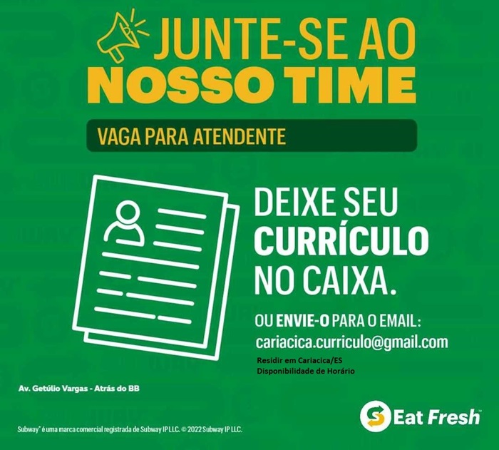SUBWAY CONTRATA ATENDENTE