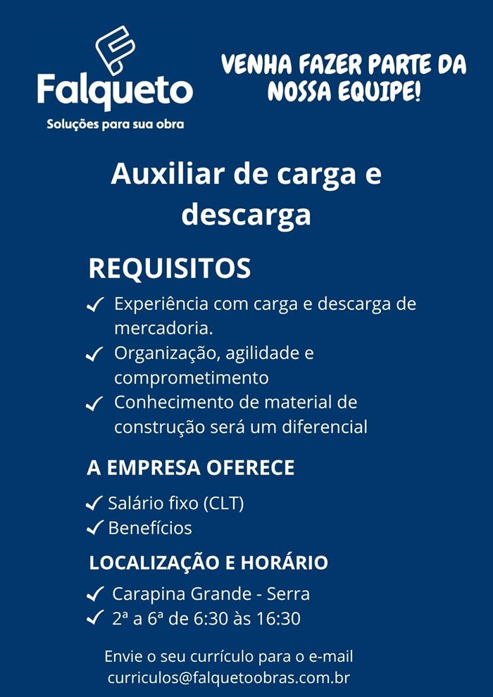 FALQUETO CONTRATA AUXILIAR DE CARGA E DESCARGA