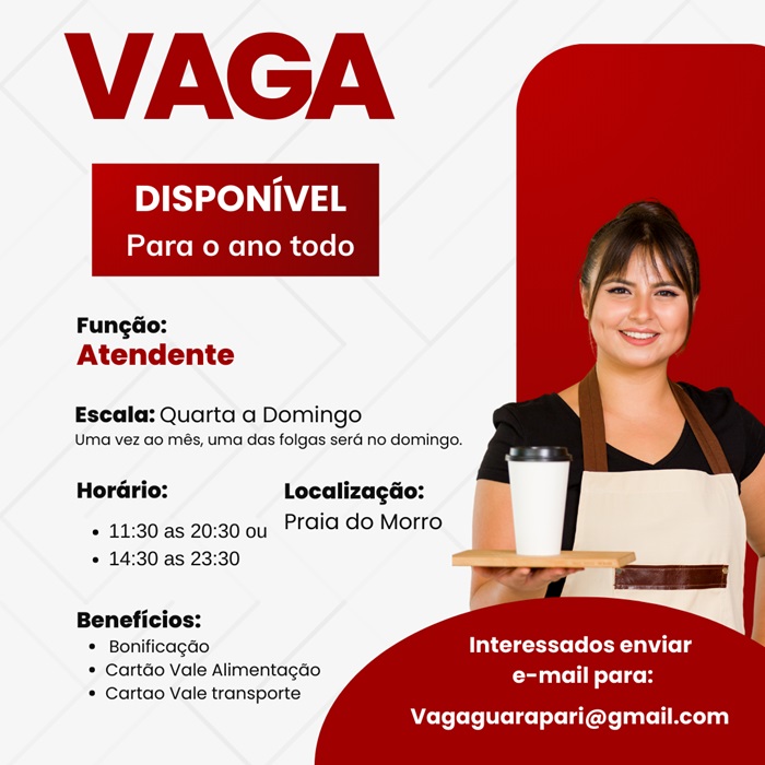 VAGA PARA ATENDENTE - GUARAPARI