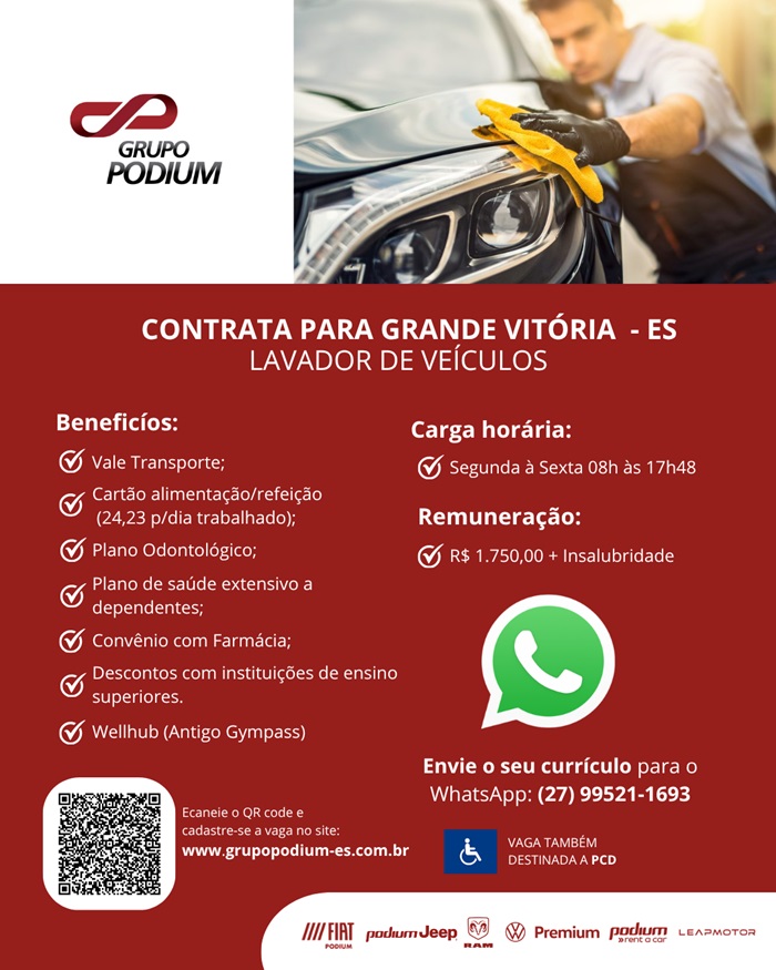 GRUPO PODIUM CONTRATA LAVADOR DE VEÍCULOS
