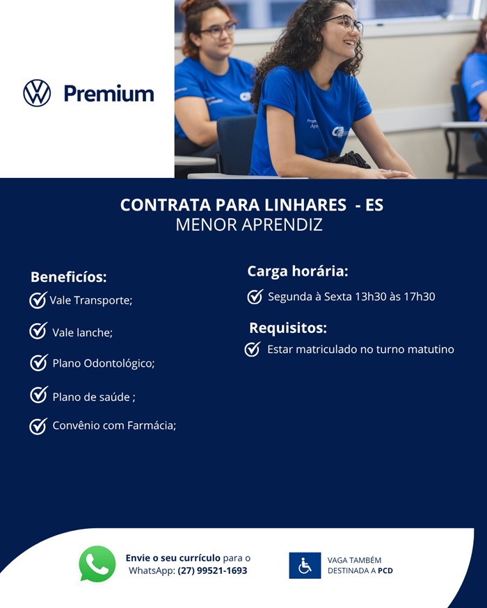 Premium Volkswagen contrata Menor Aprendiz