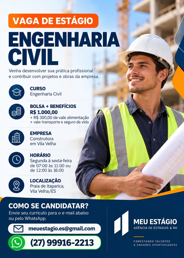 VAGAS DE ESTÁGIO – ENGENHARIA CIVIL