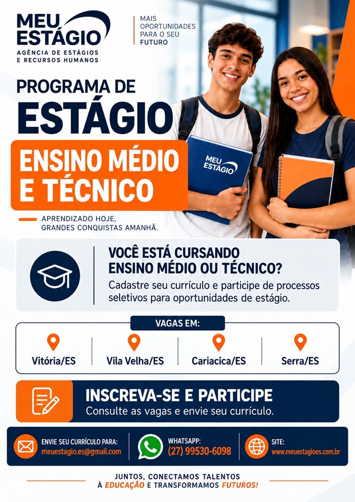 VAGAS DE ESTÁGIO – ENSINO MÉDIO E TÉCNICO.