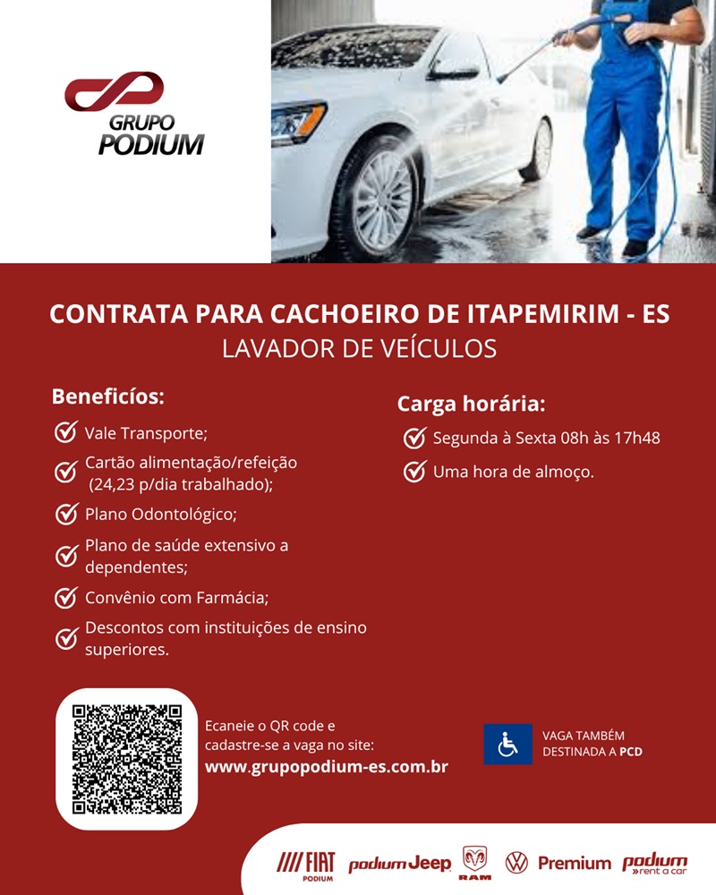 GRUPO PODIUM CONTRATA LAVADOR DE VEÍCULOS