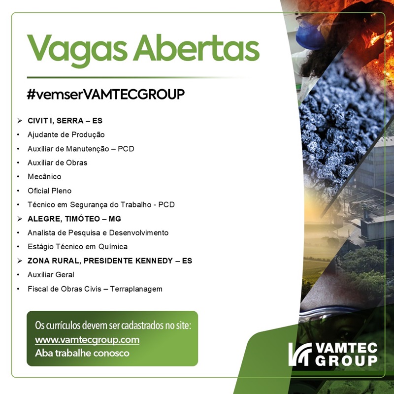 VAMTEC ABRE VAGAS DE EMPREGO (SERRA E VITÓRIA)