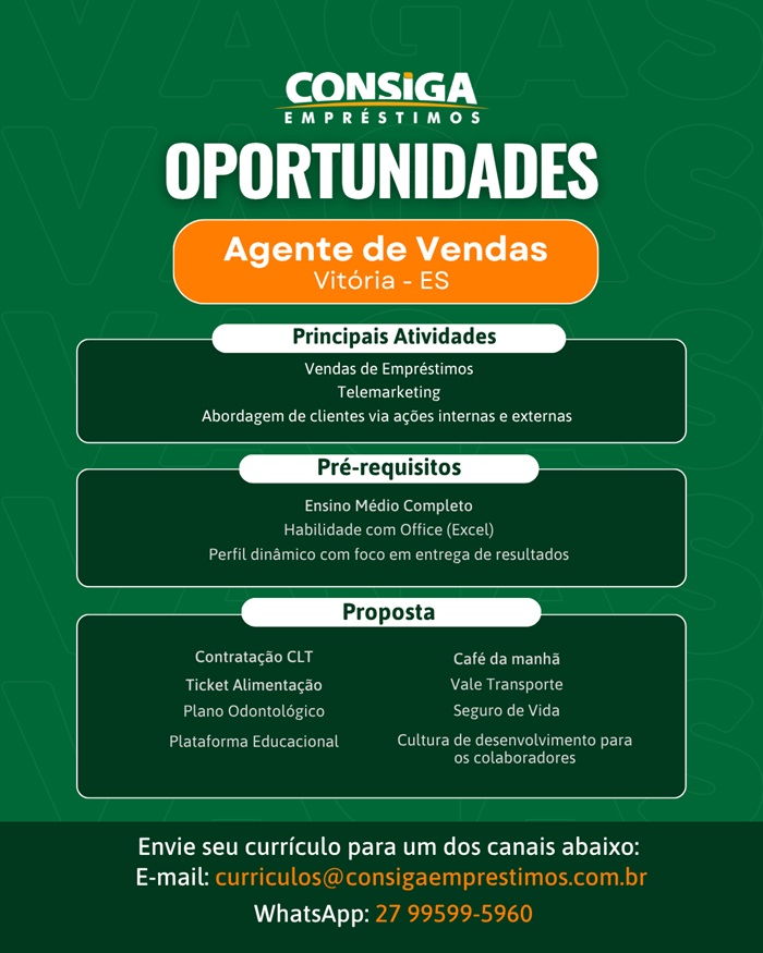 CONSIGA CONTRATA AGENTE DE VENDAS
