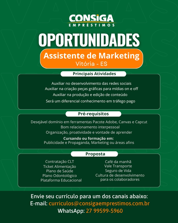 CONSIGA CONTRATA ASSISTENTE DE MARKETING