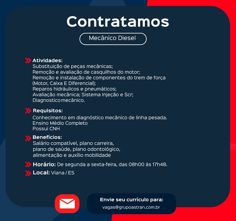 Grupo Astran contrata Mecânico Diesel
