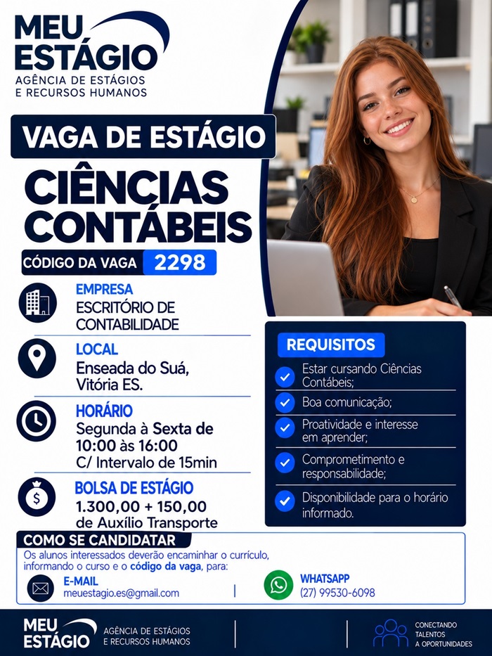 VAGAS DE ESTÁGIO – CIÊNCIAS CONTÁBEIS | ADMINISTRAÇÃO