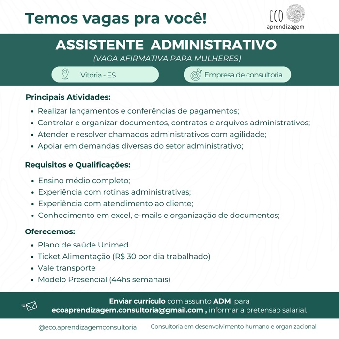 VAGA DE ASSISTENTE ADMINISTRATIVO