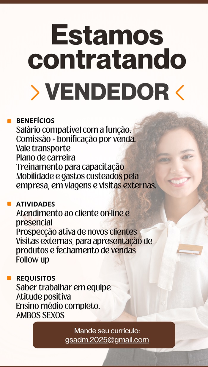 VAGA PARA VENDEDOR(A)