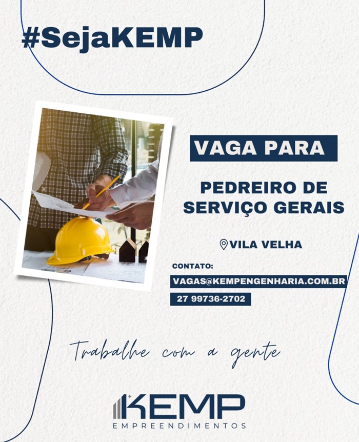 KEMP CONTRATA PEDREIRO DE SERVIÇOS GERAIS