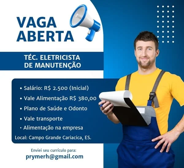 02 VAGAS - TÉC. ELETRICISTA DE MANUTENÇÃO