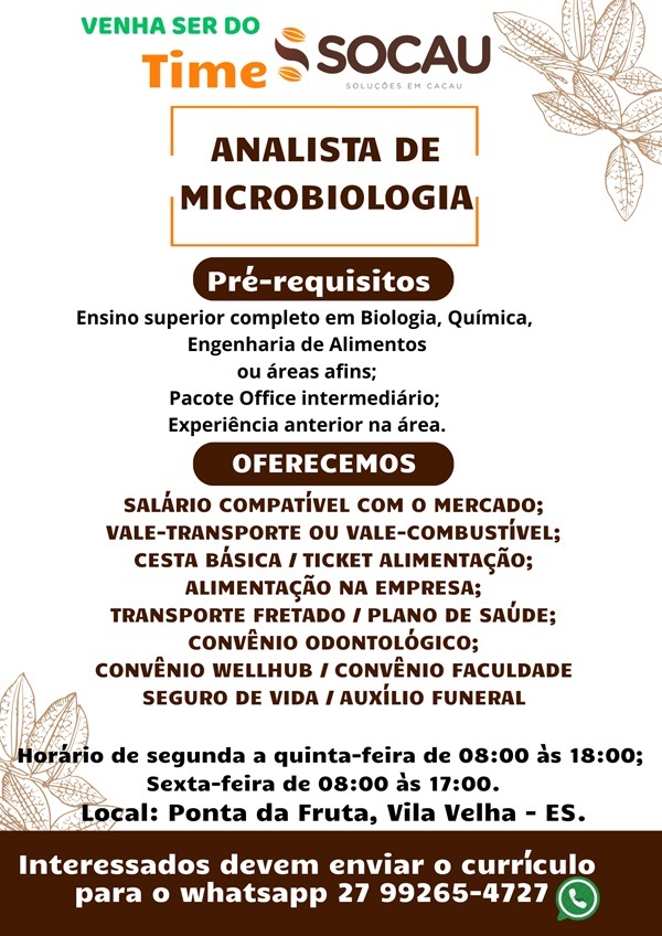 SOCAU contrata Analista de Microbiologia