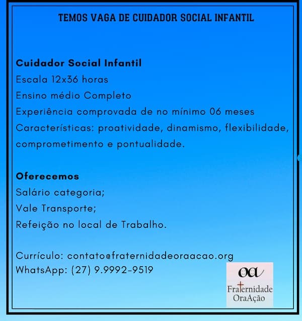 VAGA DE CUIDADOR SOCIAL INFANTIL