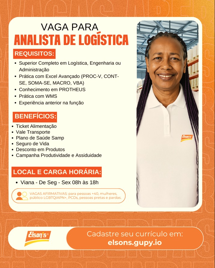 Elson’s contrata Analista de Logística – Viana
