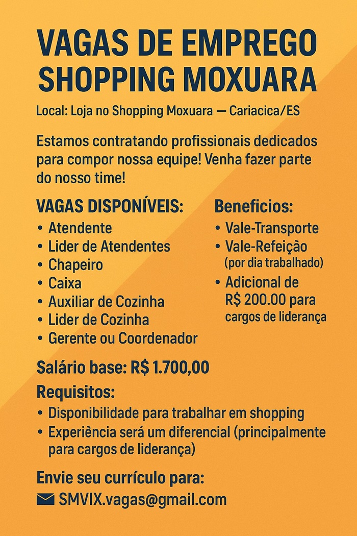 VAGAS DE EMPREGO - SHOPPING MOXUARA