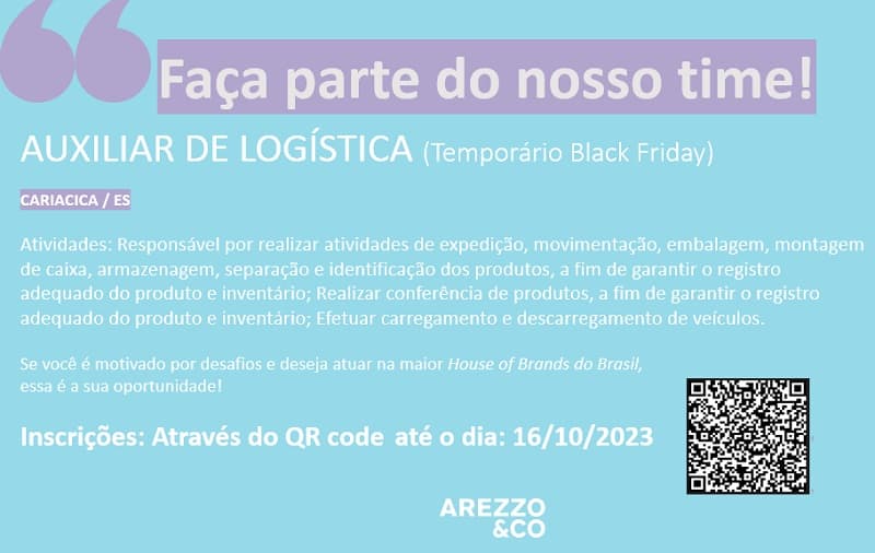 AREZZO&CO ABRE 100 VAGAS PARA AUXILIAR DE LOGÍSTICA