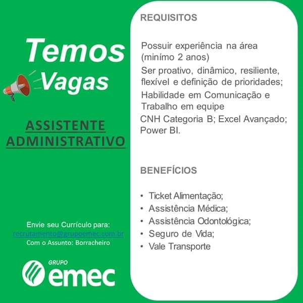 GRUPO EMEC CONTRATA ASSISTENTE ADMINISTRATIVO
