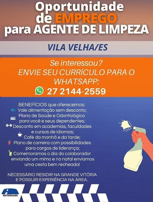 Autoglass contrata Agente de Limpeza