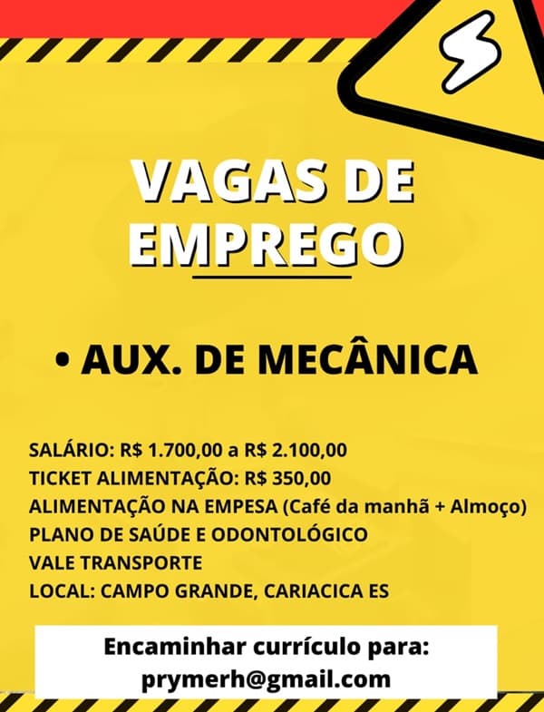 VAGAS PARA AUXILIAR DE MANUTENÇÃO