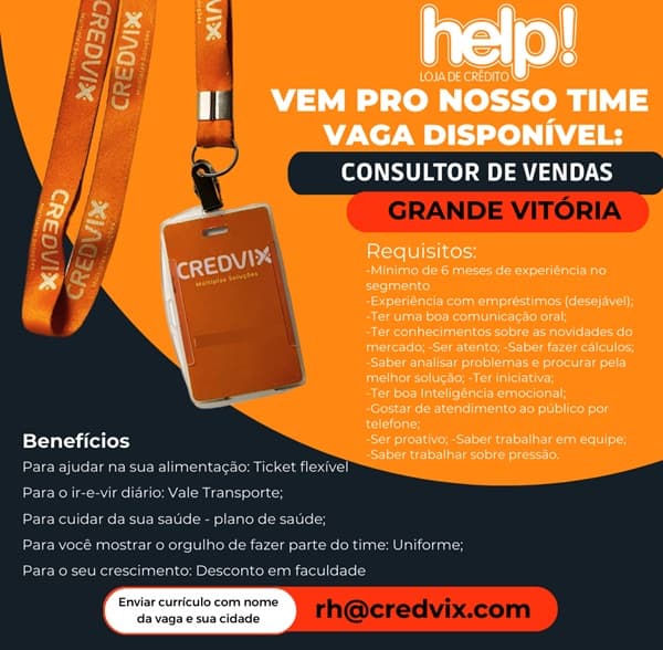 HELP CONTRATA CONSULTOR DE VENDAS