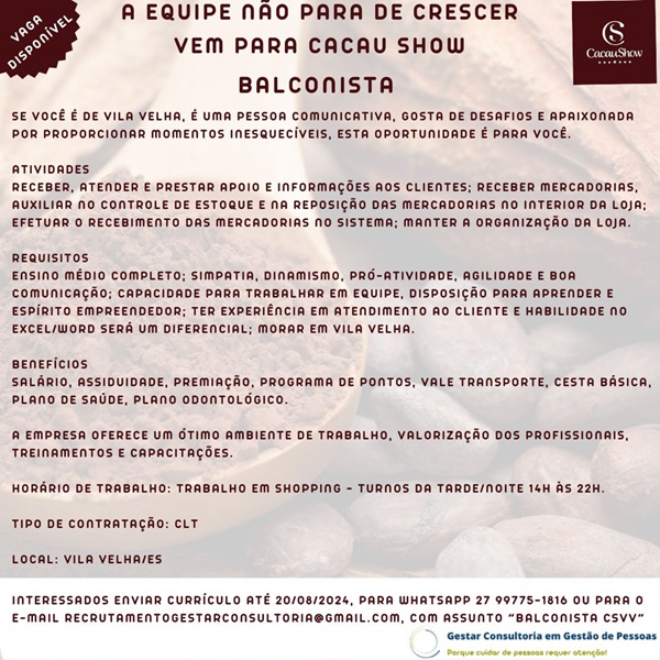 BALCONISTA CACAU SHOW
