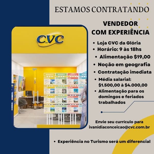 CVC CONTRATA VENDEDOR(A) (Glória/Vila Velha)