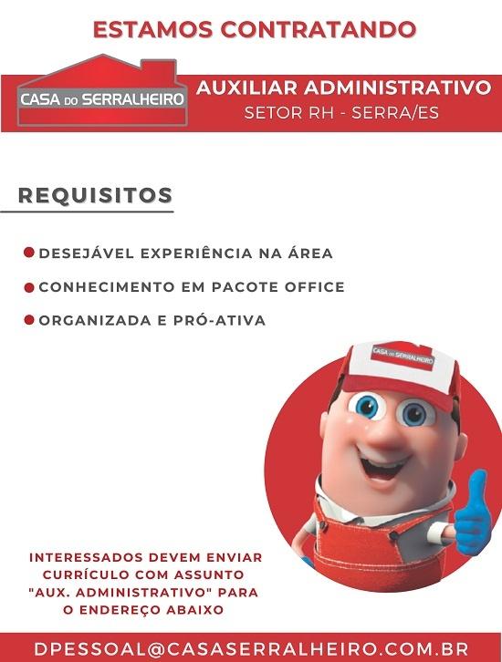 Casa do Serralheiro contrata Auxiliar Administrativo