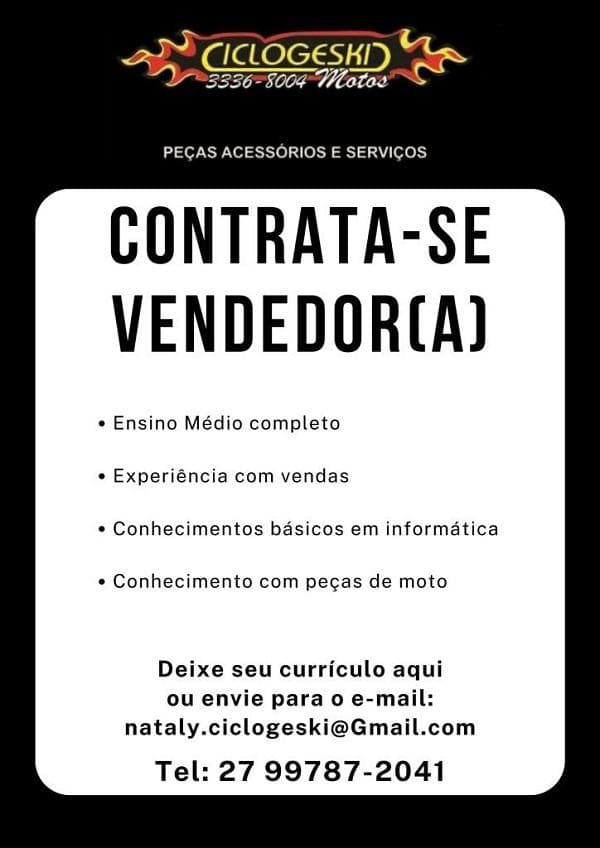 Comercial Ciclogeski contrata Vendedor(a)