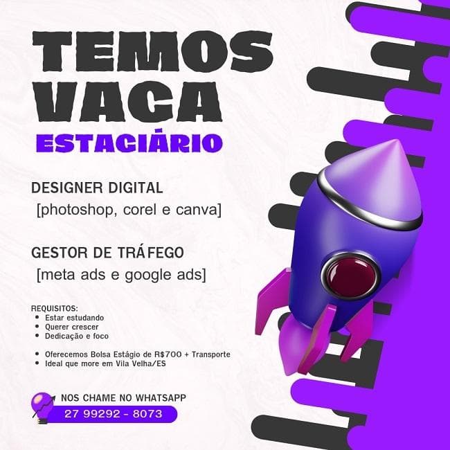 Vagas de Estágio: Designer Digital e Gestor de Tráfego