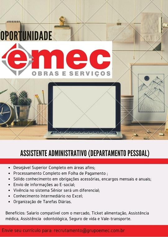 Grupo Emec contrata Assistente Administrativo