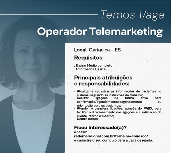 Hospital Meridional contrata Operador Telemarketing