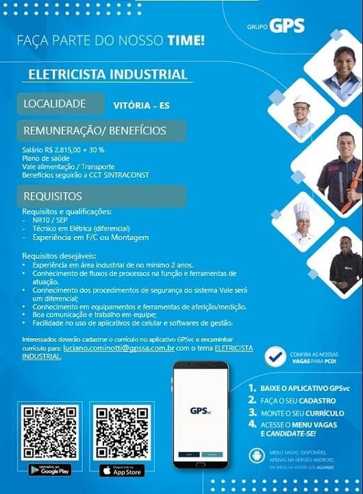 GRUPO GPS CONTRATA ELETRICISTA INDUSTRIAL