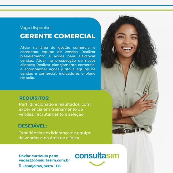 VAGA DE GERENTE COMERCIAL