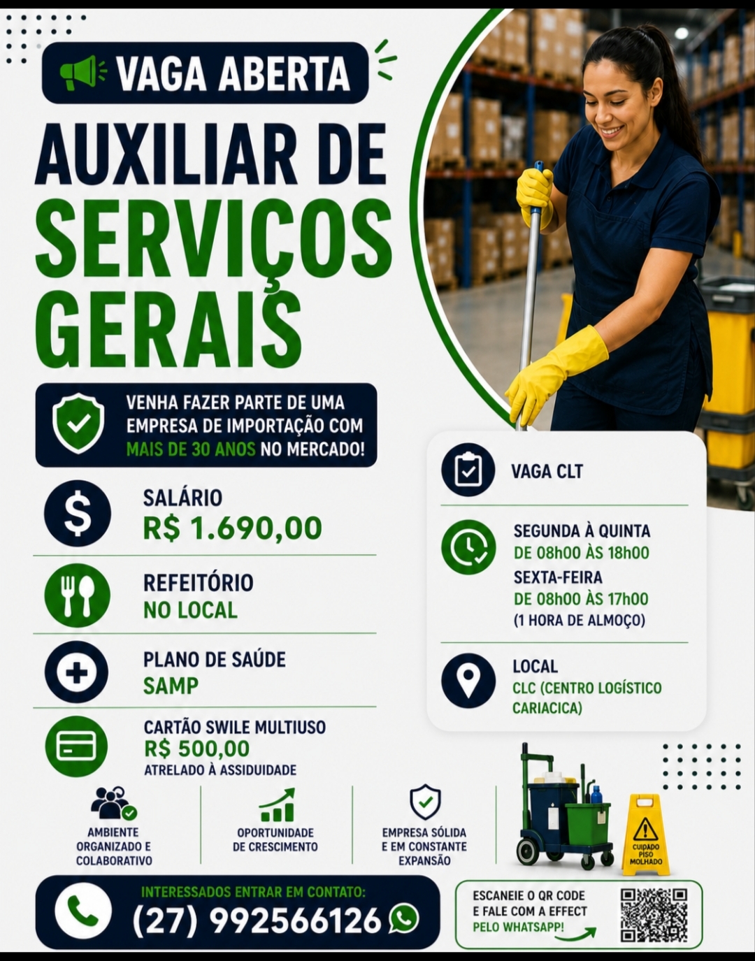 Vaga para Auxiliar de Serviços Gerais