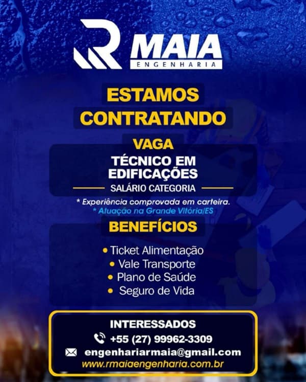 R MAIA ENGENHARIA CONTRATA TÉCNICO EM EDIFICAÇÕES