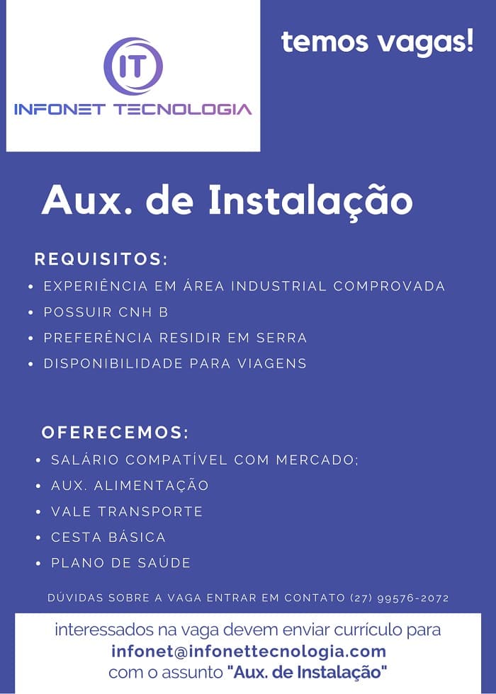 INFONET CONTRATA AUXILIAR DE INSTALAÇÃO