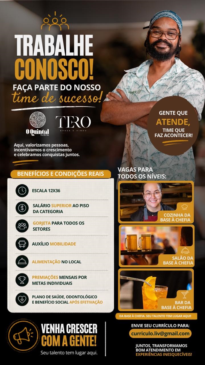 Oportunidades para Cozinha, Salão e Bar  (Da base à chefia)