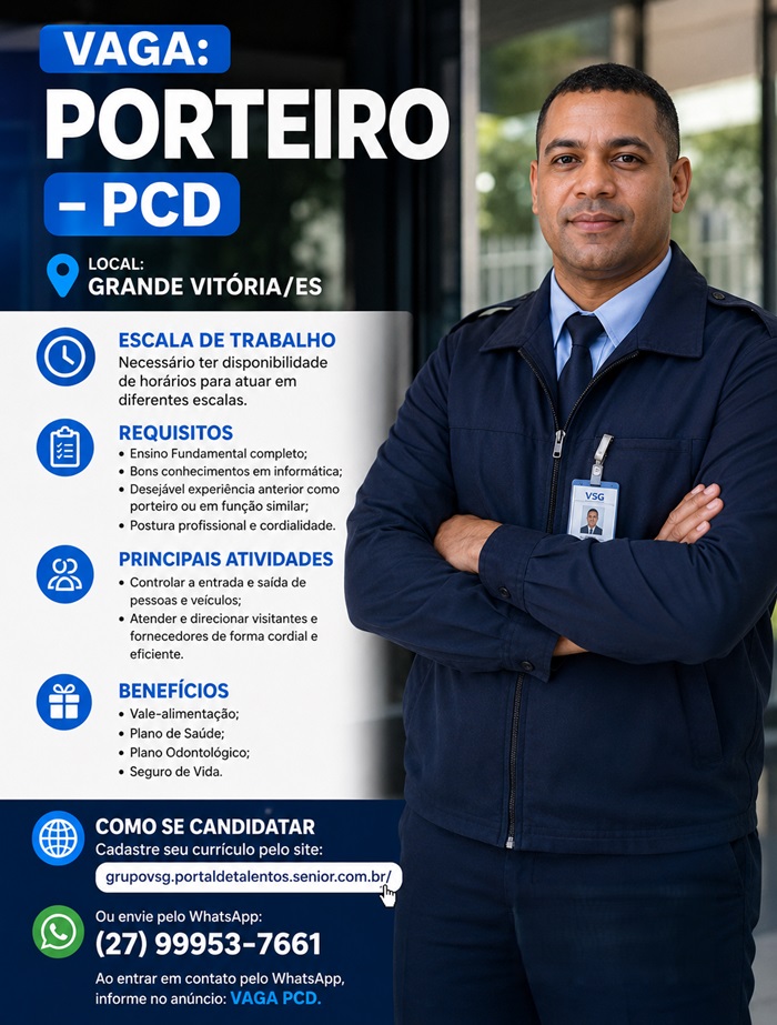 VAGA PARA PORTEIRO - afirmativa PCD