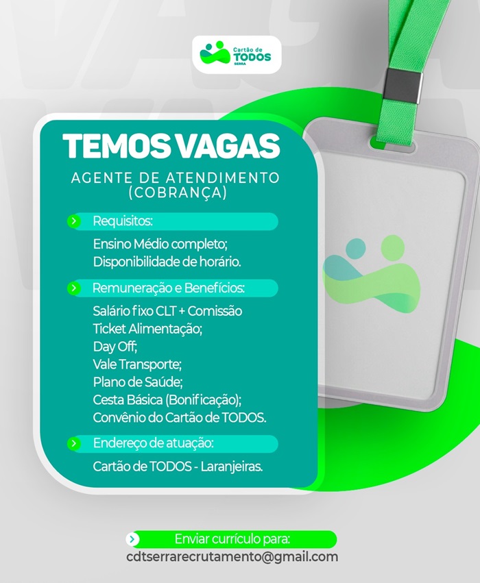 Cartão de Todos contrata Agente de Atendimento (Cobrança)