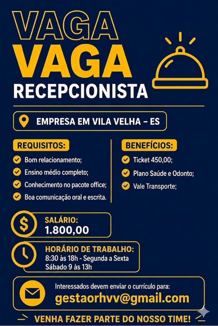 VAGA PARA RECEPCIONISTA