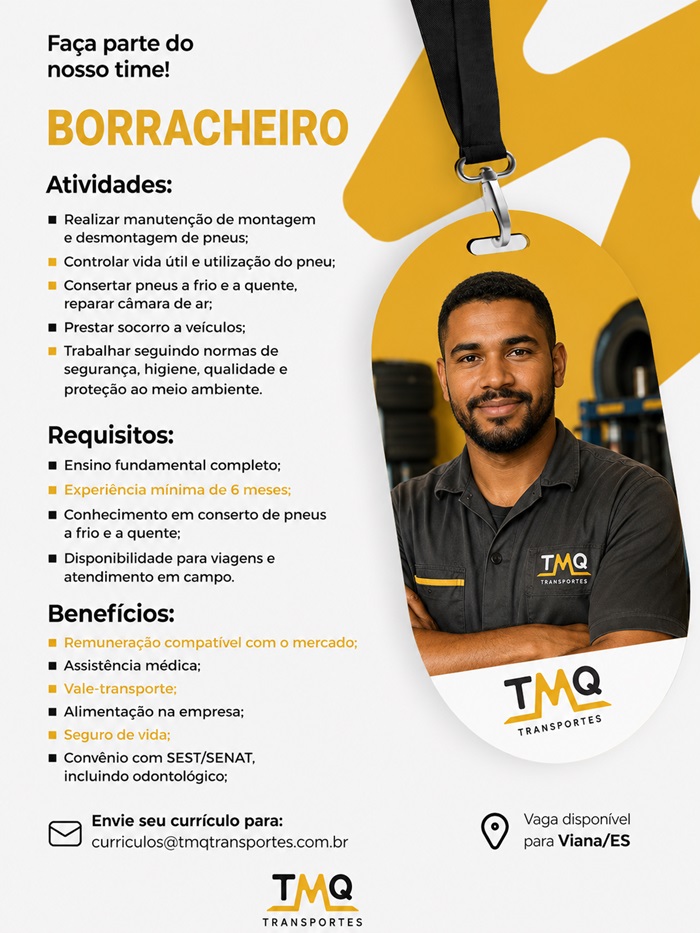 TMQ Transportes contrata Borracheiro