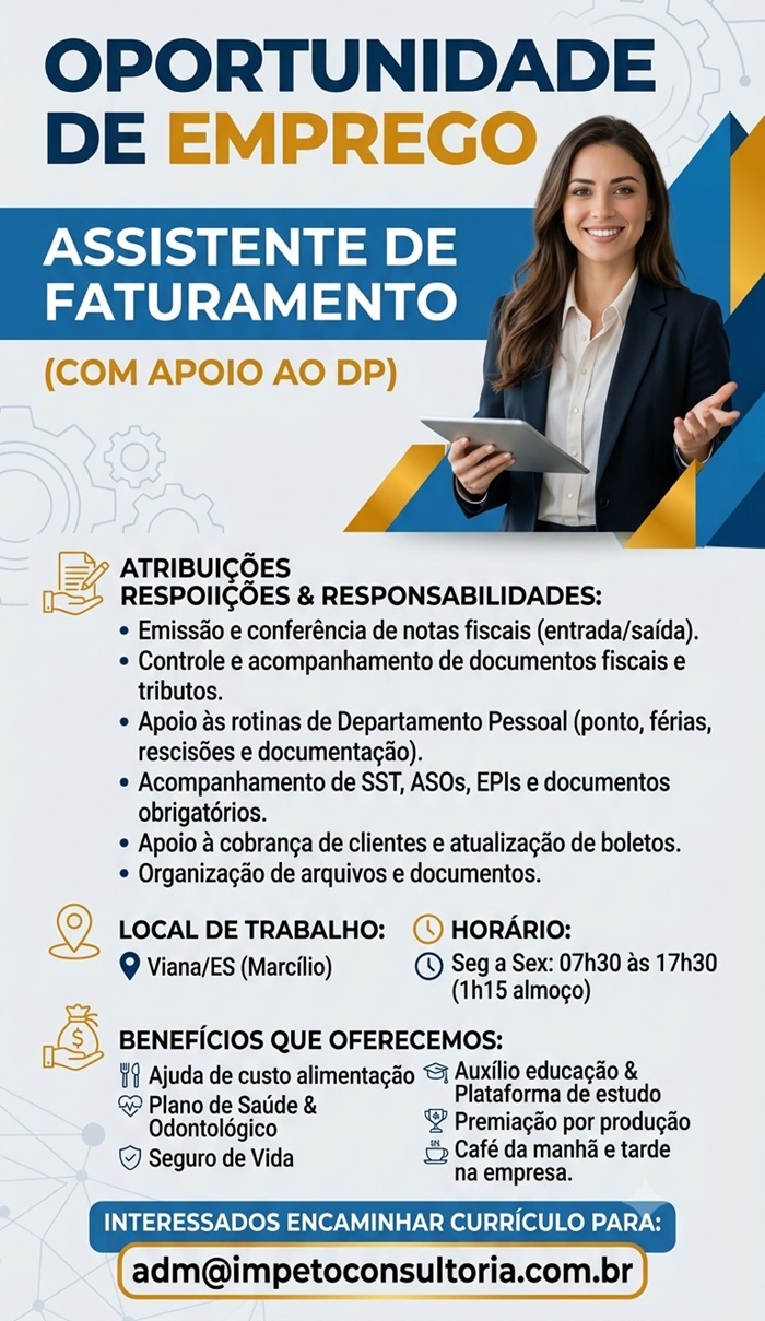ASSISTENTE DE FATURAMENTO (COM APOIO AO DP)