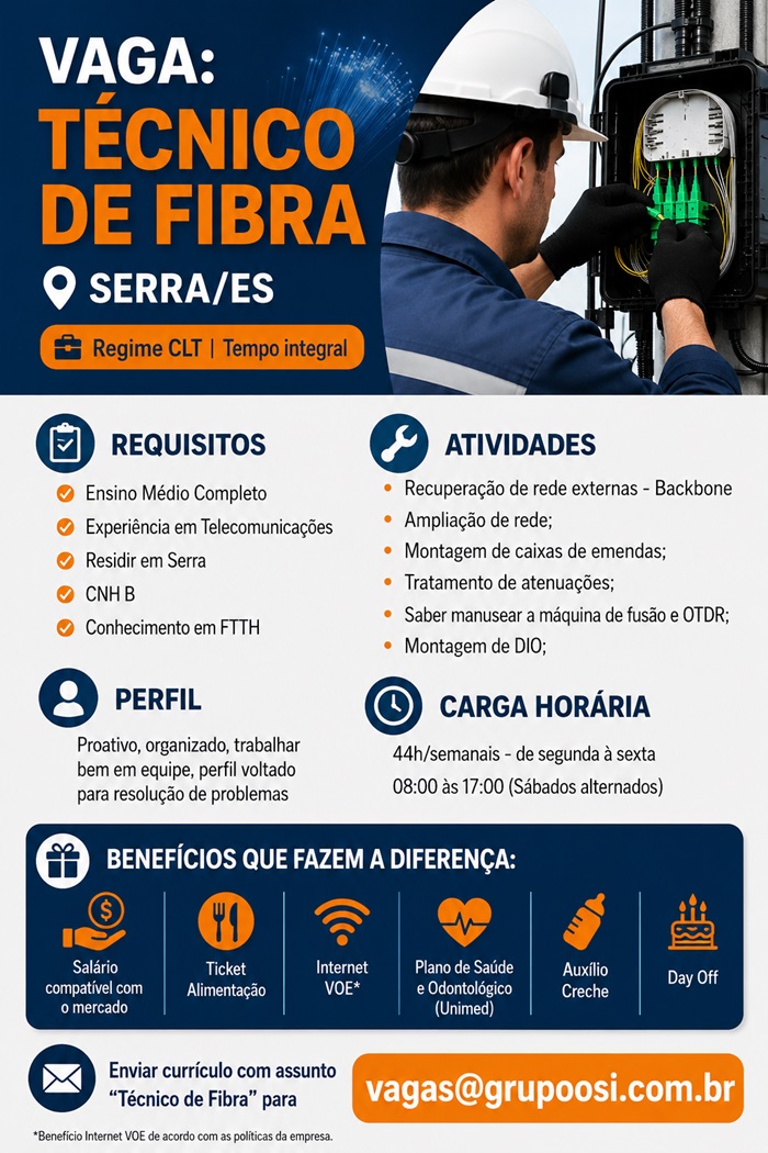 VAGA DE TÉCNICO DE FIBRA