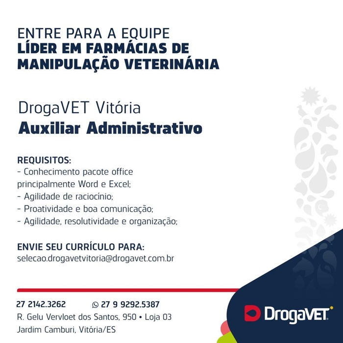 DrogaVET contrata Auxiliar Administrativo