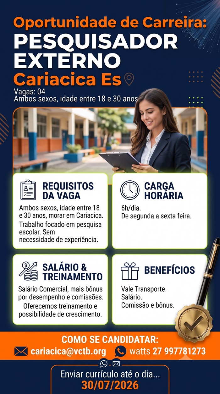 Vagas Abertas | Pesquisador Externo – Cariacica/ES